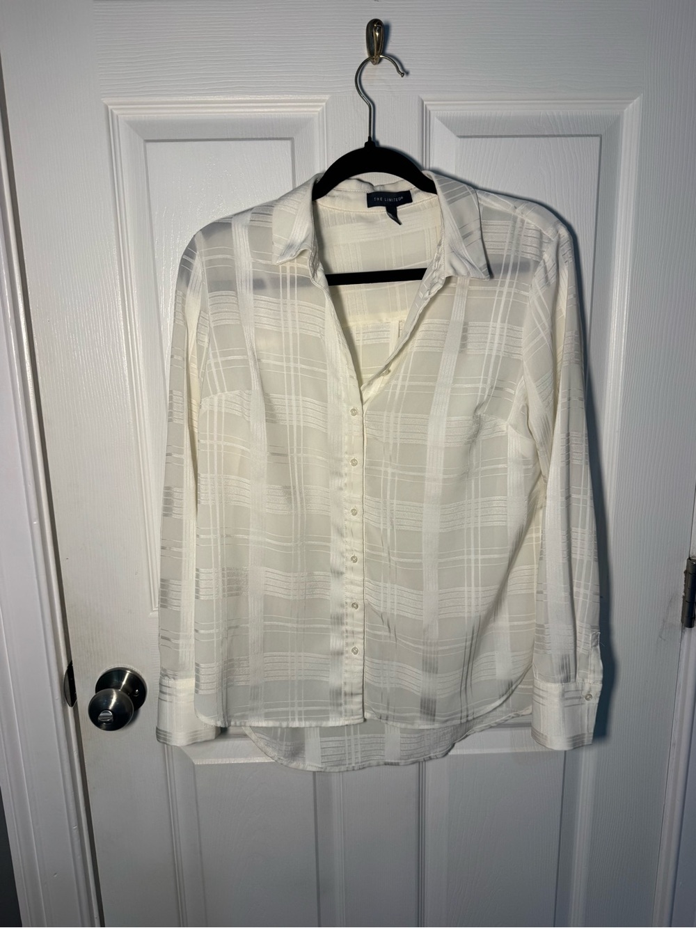 The Limited White Sheer Plaid Button-Down Shirt